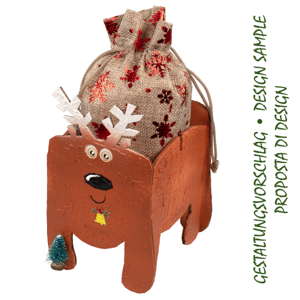 Rentier aus Holz, struppig mit Weihnachtsbaum - Deko
